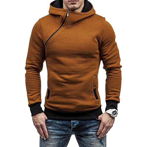 Maiyifu-GJ Men's Fleece Unique Zipper Hoodies Casual Slim Fit Lightweight Hoodie Solid Long Sleeve Active Hooded Sweatshirt (Camel,XX-Large)