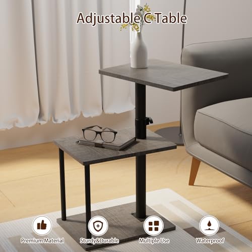 Image of Faesun Swivel Side Table for Couch Arm, Height Adjustable C Table for Recliner or Bed, Tv Trays with Storage Shelf for Small Spaces- Small Nightstand Table for Living Room, Bedroom