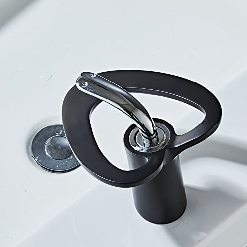 Waterfall Basin Taps Bathroom Mixer Sink Tap Black Single Lever Hot and Cold Mixer Monobloc Taps, White - Image 3