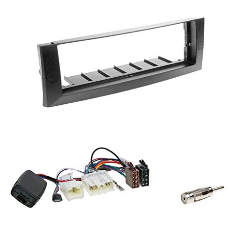 Einbauset: 1-DIN Radio Blende Radioblende Halterung Abdeckung Konsole schwarz + Alpine Lenkradinterface Lenkrad Adapter LFB für Mitsubishi Colt (Z30) 06/2004-10/2008