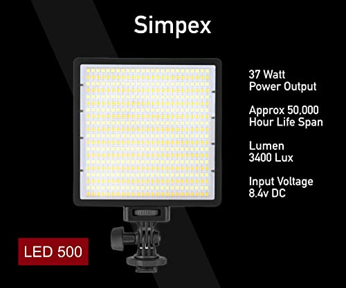 Image of Simpex Camera LED 500 Bi Pocket Size with li-on NP F 770 Battery with Micro USB Charging, Dimmable 3200k - 5600k, Compatible with Tripods, Monopods, Camera Stand, Table top tripods etc.