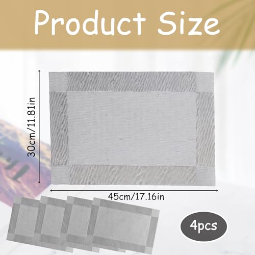 4 Pcs 30x45cm Placemats, Silver Grey Table Mats Set of 4, PVC Christmas Placemats for Diningtable Protection, Washable Gray Table Mats for Home and Restaurant Use - Image 3