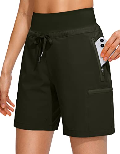Image of Obla Women's Hiking Cargo Shorts Zipper Pockets Soft High Waisted Quick Dry 7 Inch Long Shorts for Women Golf Athletic Summer