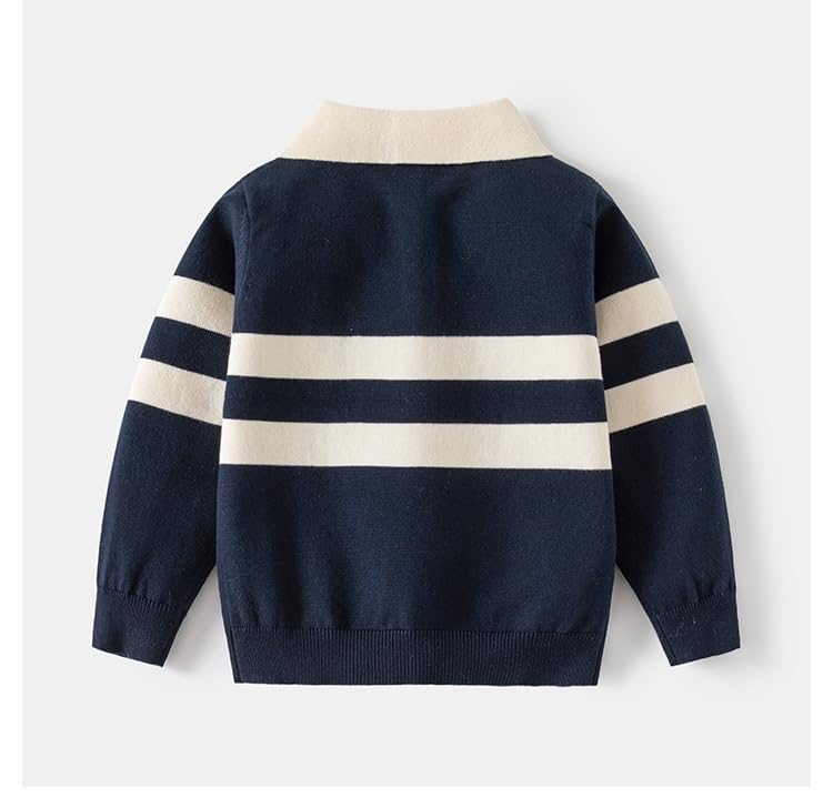 Baby Boy Collar Long Sleeve Striped Teddy Bear Embroidered Cartoon Sweater Autumn Knitted Button Pullover Top2