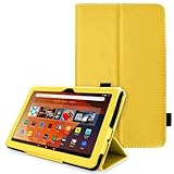 TECHGEAR Neue Fire HD 10 / HD 10 Plus Hülle - PU Leder Slim Hülle mit Ständer & Handschlaufe [Auto Schlaf/Wach] Schutzhülle Tasche für Amazon Fire HD10, HD 10 Plus (11. Generation / 2021) - Gelb