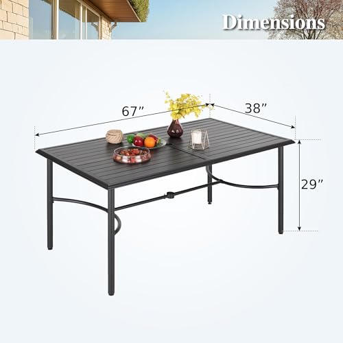 Image of HERA'S HOUSE Patio Table for 6, 67 inch Metal Dining Table w /Umbrella Hole
