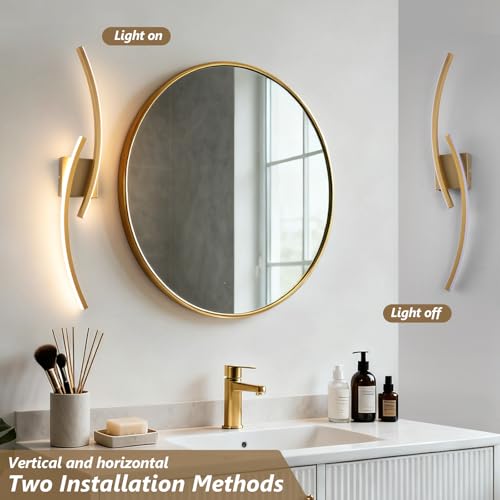 Image of Hardwired Modern LED Wall Light Fixtures, 3000~6000K Modern 5CCT Wall Sconce for Living Room, 31.5IN Indoor Wall Lights Gold Bathroom Light for Bedroom, Hallway, Bedside