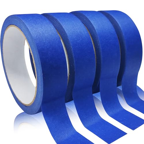 4PCS Premium Blue Painters Tape, Paint Tapes, Masking Tape for DIY Crafts & Arts, Painting Tape with Adhesive Backing, Easy Removal Painter's Wall Paper for Decoration, Labeling, Home (0.94IN*65FT)