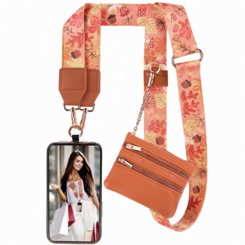 Image of XANGNIER Clip and Go Strap for Phone with Wallet Crossbody,Multicolor 32 | Cell Phone Lanyard with Zippered Purse,Anti Theft Cross Body Lanyard for Women /Teacher,Cellphone Wrist Chain Accessories