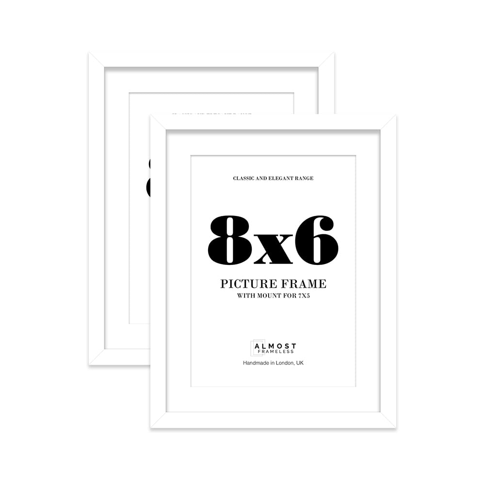White Picture Frame 8x6 With 7x5 Mount for Photos - Wall & Table Display, Landscape or Portrait, 2 Pack