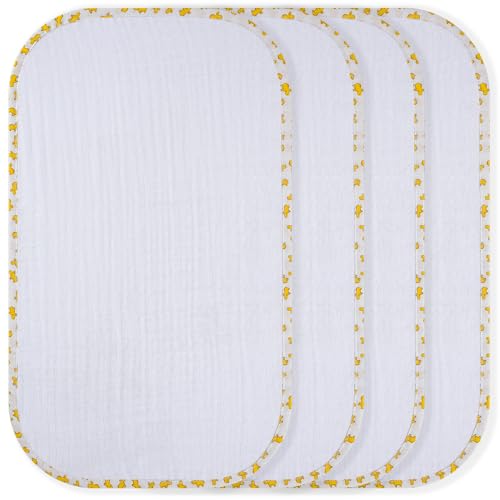 Mama's Baby - Muslin Burp Cloths Sets for Unisex 100% Cotton Hand Washcloths for Babies, Baby Essentials Perfect for Newborn Baby Burping Cloths/Burp Bibs (Yellow Hippo, 4-Pack, 20