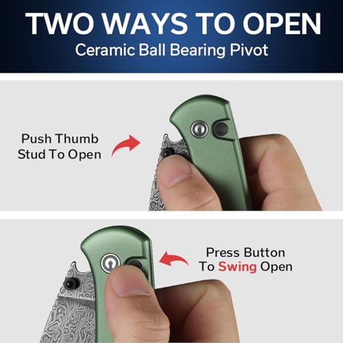 Image of CIVIVI Pocket Folding Knife- Button Lock Knife with Thumb Stud Opener for EDC, 2.98 inch Damascus Blade Aluminum Handle, Qubit Utility Knife for Men Women Gift C20030E-DS1