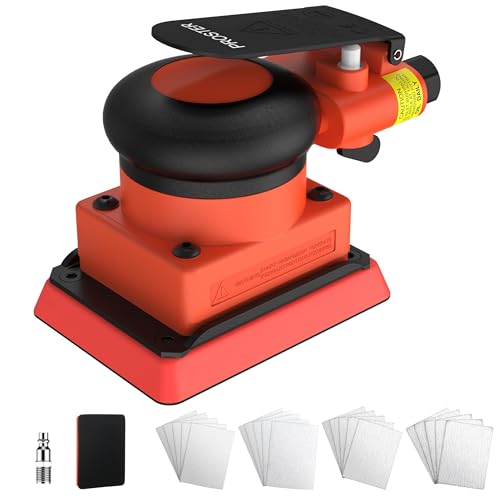Proster Lijadora Orbital Neumática 12000 RPM Lijadora Rotorbital con 20 Papeles de Lija y Control de Velocidad Variable para Carrocerías, Madera y Acabados Metálicos