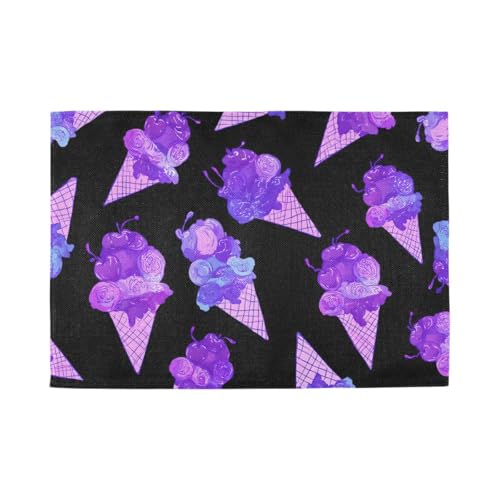 アイスクリーム パープル ランチョンマット おしゃれ 洗える プレースマット 丸洗い 断熱 滑り止め 子ども 防汚 4枚セット 幼稚園 食卓上飾り 家庭 レストラン用 麻布