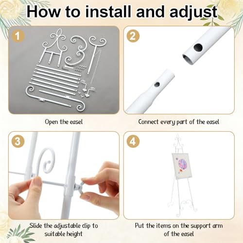 Tosstuki White Easel Stand for Sign Adjustable Wedding Welcome Sign Stand Metal Floor Easel with Chain Support for Wedding Poster Photo Art Pictures Painting Display (61 Inch) by Tosstuki - Used condition - Image 3