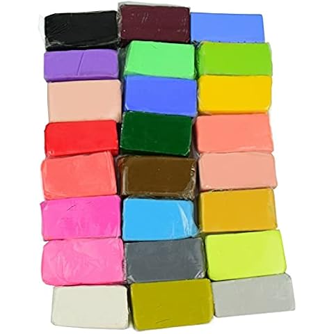 GadgetcKing 24 Mixed Colour Soft Oven Bake Polymer Clay Modelling Block Art & Craft Set For Kids DIY Sculpting Non Toxic Coloured Set Playdough Dough Starter Kit Cover