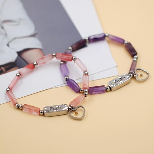 Image of Elastic Faith Bracelet for Women, Adjustable 7 inch Natural Stone Bracelet with Heart Mustard Seed Charm, Spiritual Christian Jewelry for Baptism, Graduation, Religious Celebration YA4856