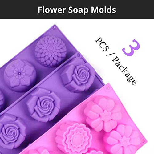 Silicone Soap Molds, Aidoit 3 Pcs 6 Cavity Assorted Silicone Flower Soap Mold Diy Soap Molds For Handmade Chocolate Biscuit Cake Muffin #TOP4
