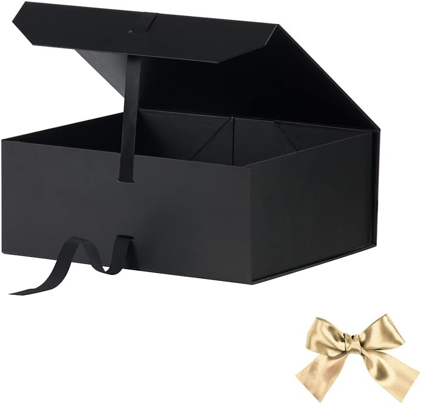 GoooodGift Black Gift Boxes Large 13x11x5.3 Inches, Black Boxes with Ribbon, Gift Box with Lid Magnetic Closure, Christmas Gift Boxes for Presents Graduation Storage (Matte Black)