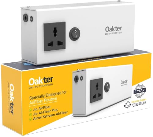 Image of Oak-TER Mini UPS for Jio AirFiber and Airtel Xstream AirFiber | AirFiber Plus Support, 1 Year Warranty, Universal Socket, Power Backup, Compact Design