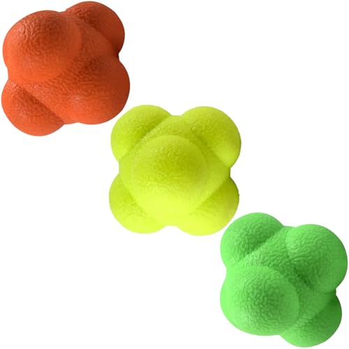 AYEHIOJU Reaction Ball 3 Pack - 2.83 Inch Baseball Training Reflex Ball for Hand Eye Coordination, Speed & Agility,Orange/Yellow/Green,Garden & Family Games
