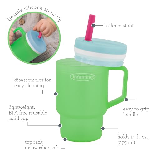 Infantino My 1st Tumbler, Durable Plastic Sippy Cup with Straw & Handle, Spill-Resistant, for On-The-Go, BPA-Free Transition Baby Cup, Green Apple (Pack of 2) - Image 5