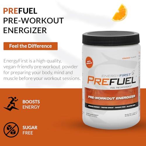 Image of EnergyFirst Prefuel Vegan Pre-Workout Powder, Zero Sugar, All-Natural Energizer with Immune Support Orange Flavor, 30 Servings for Maximum Workout Performance
