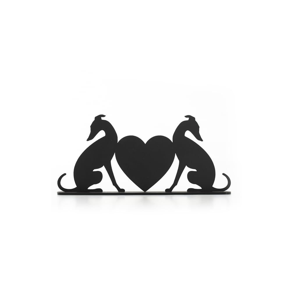 Elegant Whippet Greyhound Silhouette Ornament – Two dogs Facing Each Other with Heart Design for Dog Lovers (Pair of dogs large heart)