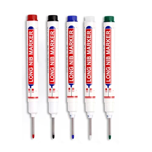 KEQAR 5 pezzi Pennarelli fori, permanente, universale, resistente all'acqua, asciugatura rapida, a punta fine da 20 mm, Penna marcatura per segnare in luoghi profondi