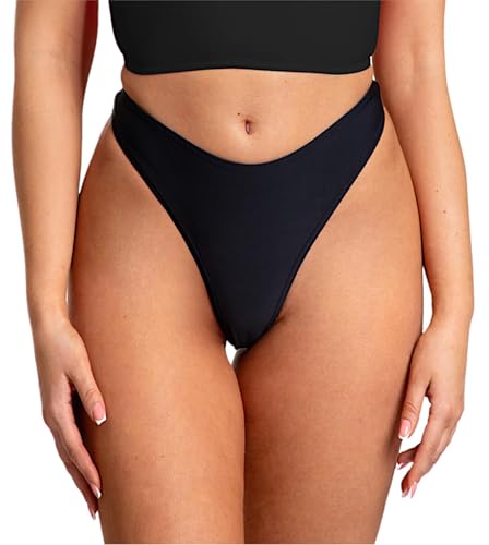 Aquarti Damen Bikinihose Thong Bottom Tanga Hohe Taille, Farbe: Schwarz, Größe: 38 Aquarti Damen Bikinihose Thong Bottom Tanga Hohe Taille, Farbe: Schwarz, Größe: 38