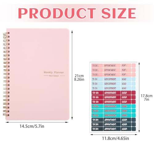 To Do List Notebook, A5 Weekly Planner Undated, Planning Pad Checklist Productivity Organizer 52 Pages for Students, Work, Fitness(Pink)