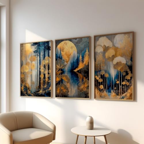 Tableaux muraux botaniques bleus dorés grand format 50 x 70 cm pour transformer un intérieur terne
