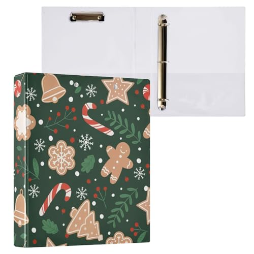 Image of 3 Ring Binder Christmas Gingerbread Snowflakes 1.5 inch Binders Three Ring Binders with Clipboard Fit 8.5'' x 11'' Paper 3 Interior PVC Clear Pockets for Office Supplies