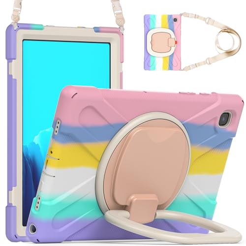 Coque Samsung Galaxy Tab A7 rotative à 360 degrés avec sangle de transport rose