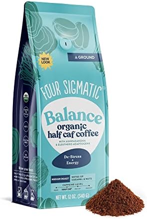 Organic Adaptogen Ground Coffee by Four Sigmatic | Medium Roast USDA Organic and Fair Trade Coffee with Ashwagandha, Chaga Mushroom, Eleuthero and Tulsi | Focus and Energy Boosting Coffee | 12oz Bag