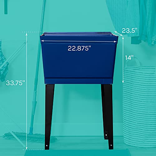 19 Gallon Utility Sink Laundry Tub By Js Jackson Supplies With Adjustable Metal Legs, Ideal For Laundry Room, Basement, Or Garage Workshop. Heavy Duty Shop Sink. No Faucet Included (Blue) #TOP1