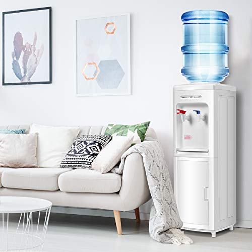 Giantex Top Loading Water Cooler Dispenser 5 Gallon Normal Temperature Water And Hot Bottle Load Electric Home With Storage Cabinet, White #TOP1