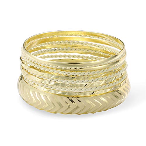 Ensoul Shiny Gold with Ivory Color Mixed Multi Metal African Indian Bangles Bracelets Set Jewelry for Women 10Pcs/Set