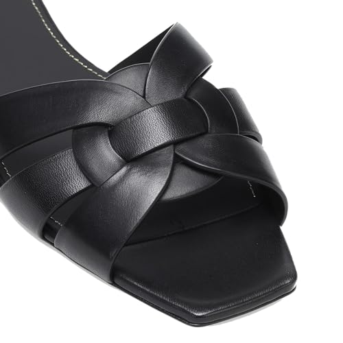 Image of THESHY Women's Flat Sandals Square Toe Patent Leather Comfortable Slip on Slippers Casual Summer Dressy Beach Slide Sandals for Women