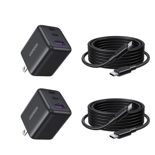 Image of UGREEN 2 Pack 30W Charger for iPhone 17 Fast Charging, 3 Port GaN Charger Block with 6.6ft USB-C Cable for iPhone 17 /Air /16 /15 /14, Galaxy S25 /S24 /S23, Pixel 10 /9 /8 /7, iPad and More, Matt Black
