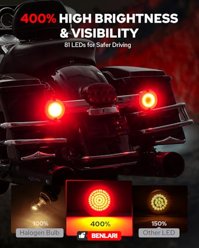 Image of Benlari 3 1 /4 inch LED Turn Signals, 81 LEDs Rear 1156 1157 Turn Signals Brake Light Kit with 2 Smoked Lens Cover Fit for Harley Davidson Touring Sportster Iron 883 Dyna Softail 1986-2024