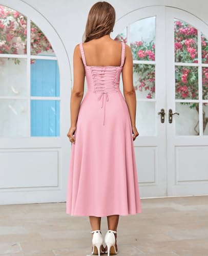 GLNEGE Women's Summer Corset Midi Dress Casual Lace Up Flowy Milkmaid Dresses A-Line Boho Sundress3