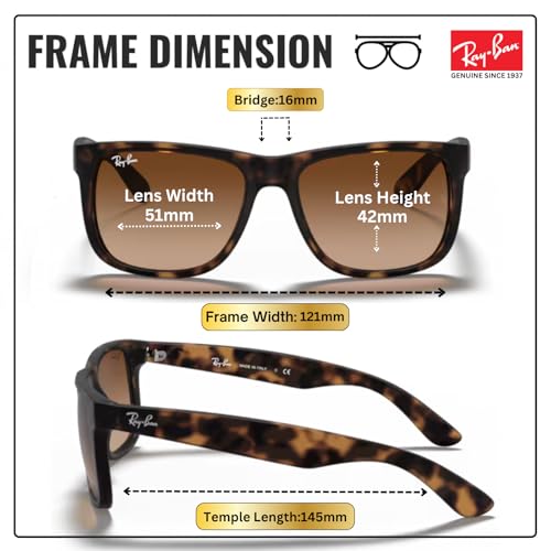 Image of Ray-Ban RB4165 JUSTIN CLASSIC Square Shape Sunglasses for Men with Official Eyewear Kit