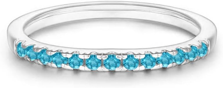 Blue Topaz Wedding Band For Women, 14k Gold Finish December Birthstone Blue Topaz Half Eternity Ring, Ladies Anniversary Band