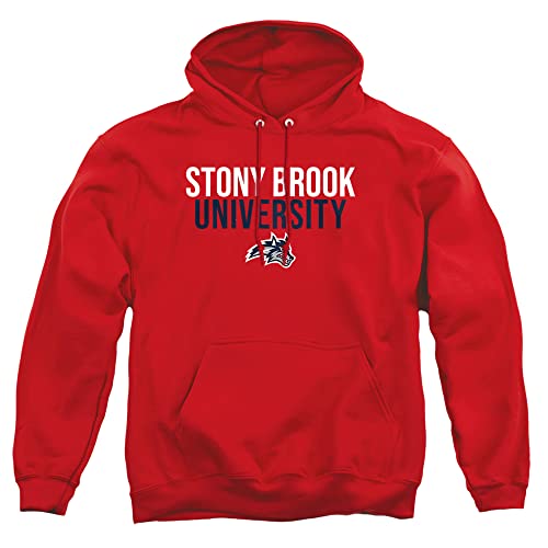 Stony Brook University Official Stacked Unisex Adult Pull-Over Hoodie,Red, Medium