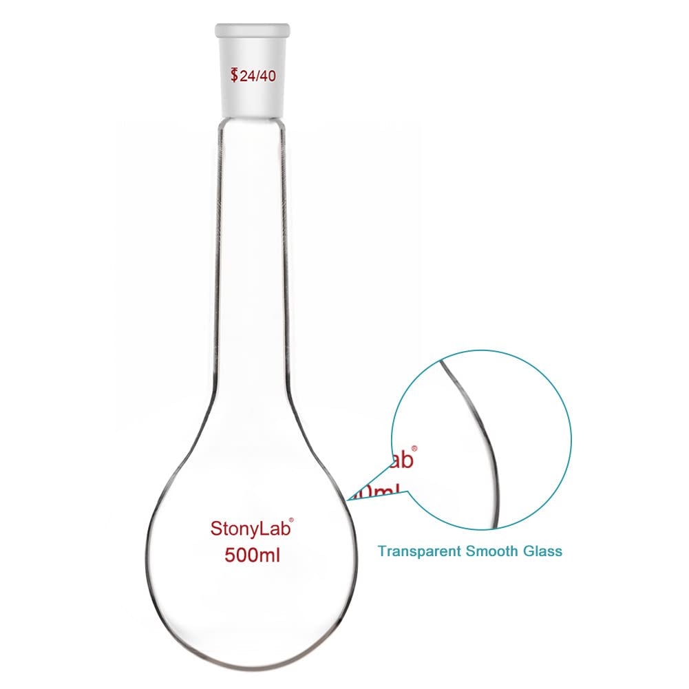 Kjeldahl Flask, Heavy Wall Borosilicate Glass Round Bottom Flask, 24/40 Standard Taper Joint, 500 ml