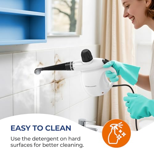Image of Steam Cleaner, Pressurized Handheld 13pcs Multi-Purpose Natural Deep Cleaning Steamer, Portable Steamer for Cleaning Home, Grout, Kitchen, Car, Window, Upholstery, Bathroom and Clothes, White