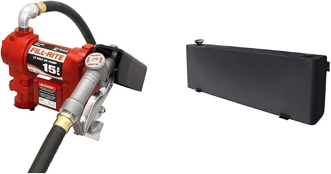Fill-Rite FR1210H 12V 15 GPM Fuel Transfer Pump w/Discharge Hose & Manual Nozzle and DEE ZEE DZ92556NSB Transfer Tank
