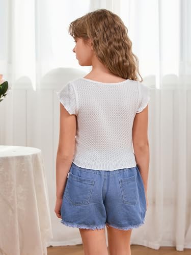 SOLY HUX Girl's Short Sleeve Sweetheart Neck T Shirts Waffle Knit Fitted Summer Tee Tops3