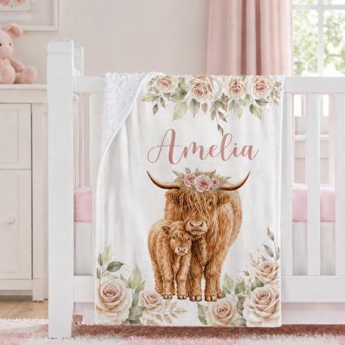 Image of Personalized Baby Blanket for Girls, Custom Nursery Blanket with Name, 30 x 40 Inch Soft Minky Blanket for Baby Toddlers, Newborn Print 03